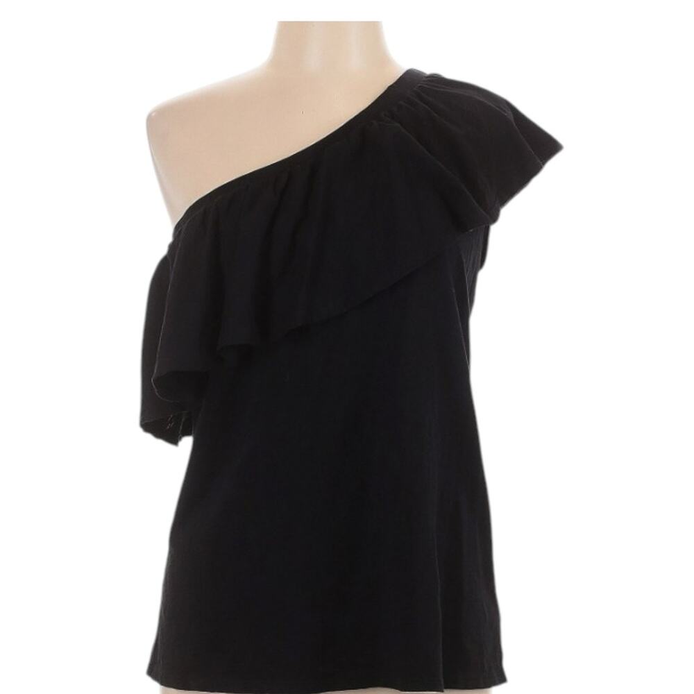 Velvet by Graham Spencer Large Blouse One Shoulder Ruffle Black
